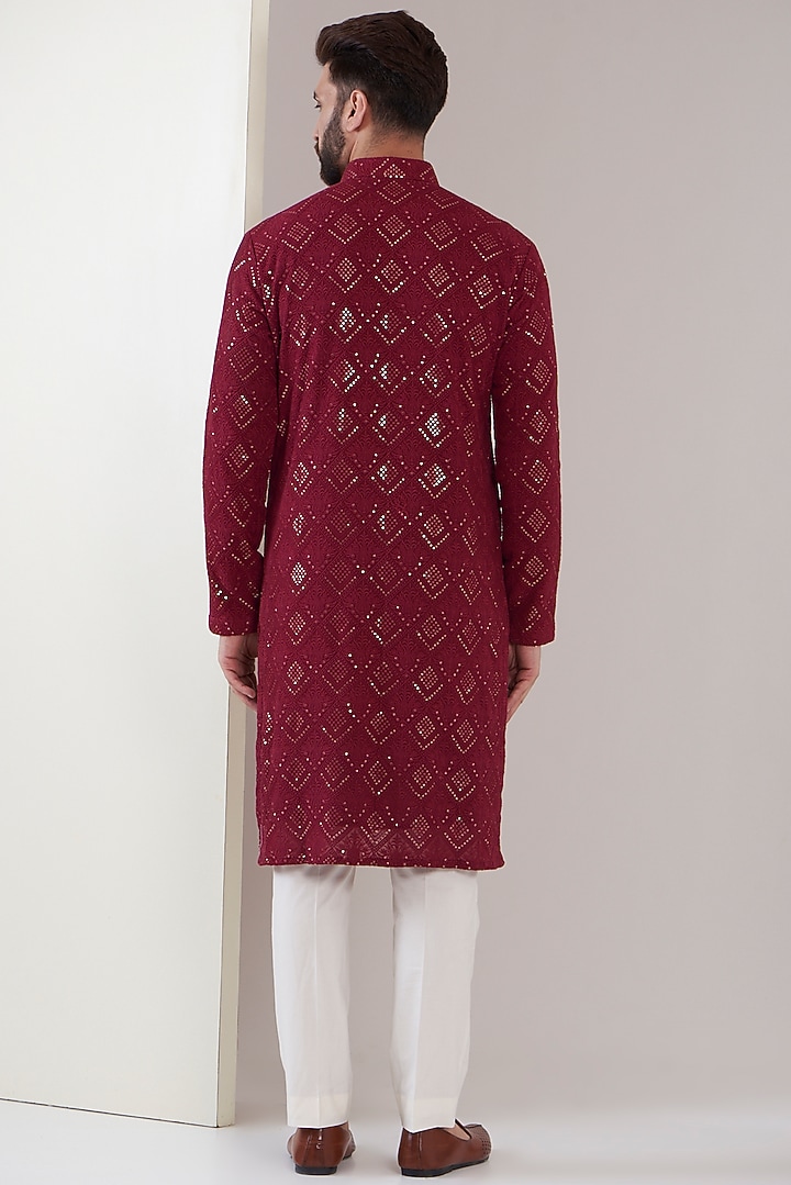 Maroon Georgette Chikankari Kurta by Kasbah Clothing at Pernia's Pop Up Shop