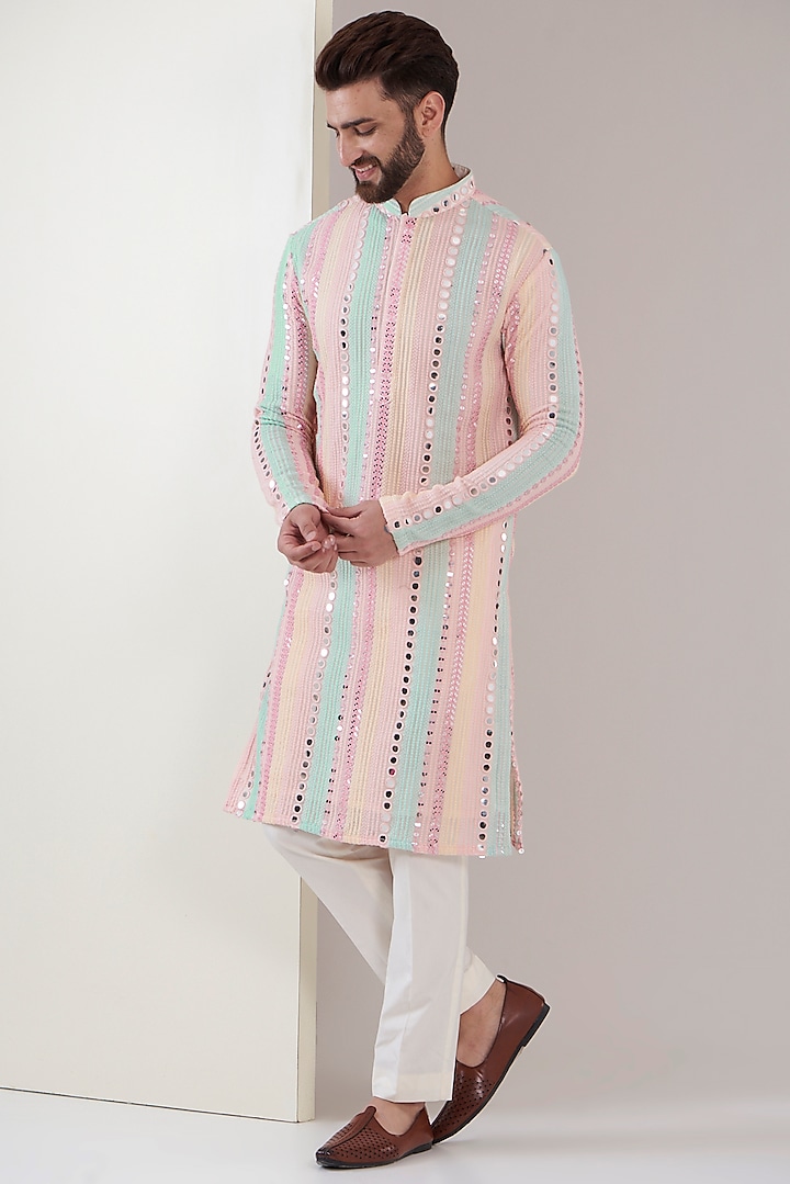 Multi-colored Georgette Thread Embroidered Kurta by Kasbah Clothing