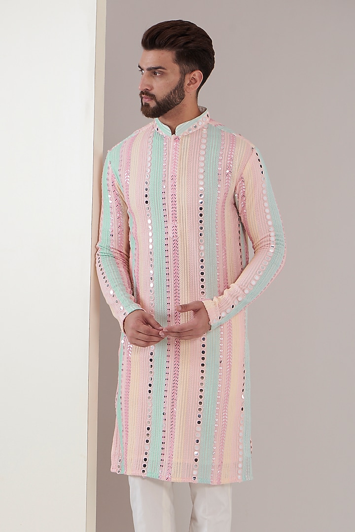 Multi-Colored Georgette Mirror & Thread Work Kurta by Kasbah Clothing at Pernia's Pop Up Shop