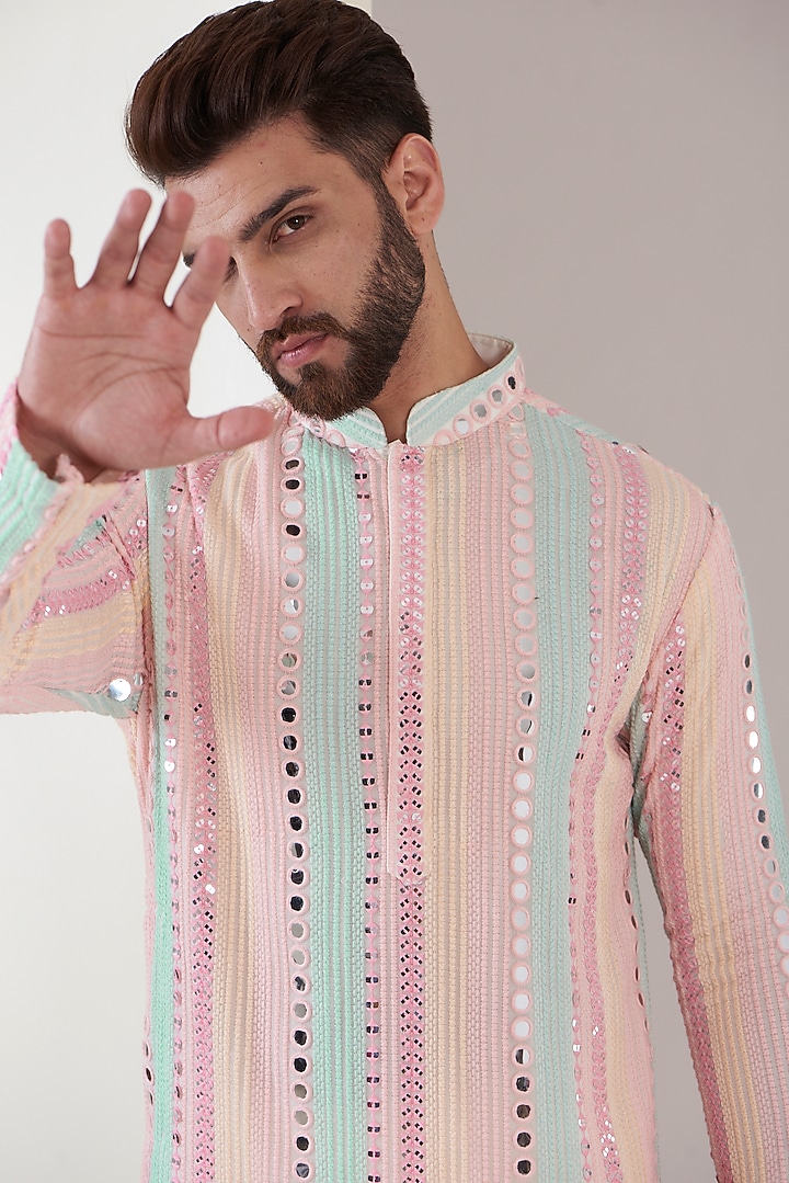 Multi-Colored Georgette Mirror & Thread Work Kurta by Kasbah Clothing at Pernia's Pop Up Shop