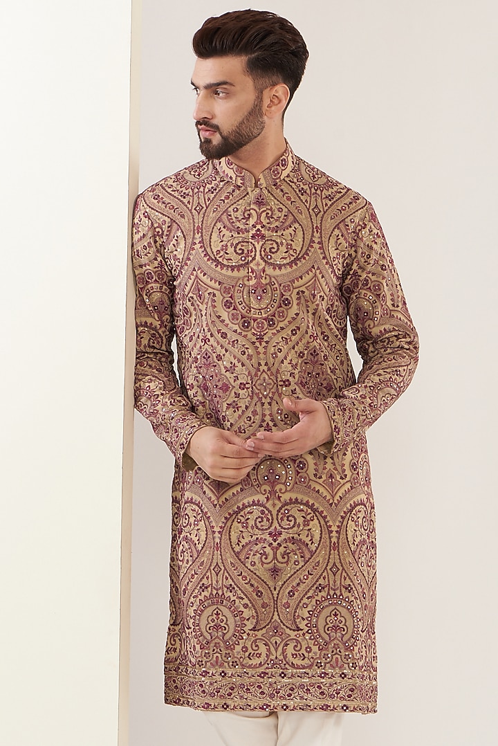 Beige Georgette Embroidered Kurta by Kasbah Clothing at Pernia's Pop Up Shop