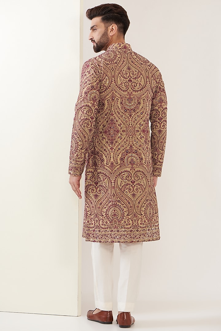 Beige Georgette Embroidered Kurta by Kasbah Clothing at Pernia's Pop Up Shop