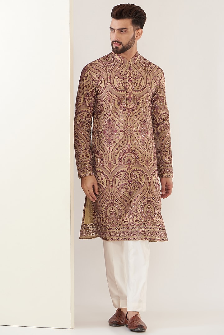 Beige Georgette Embroidered Kurta by Kasbah Clothing at Pernia's Pop Up Shop