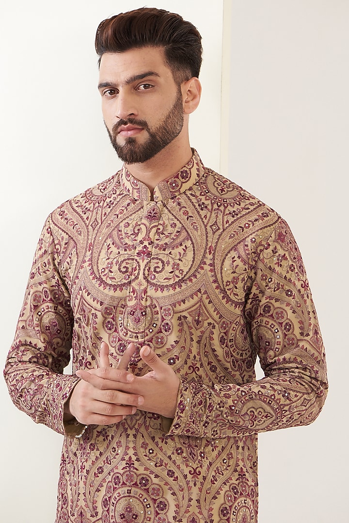 Beige Georgette Embroidered Kurta by Kasbah Clothing at Pernia's Pop Up Shop