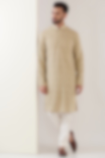 Dark Beige Georgette Embroidered Chikankari Kurta by Kasbah Clothing at Pernia's Pop Up Shop