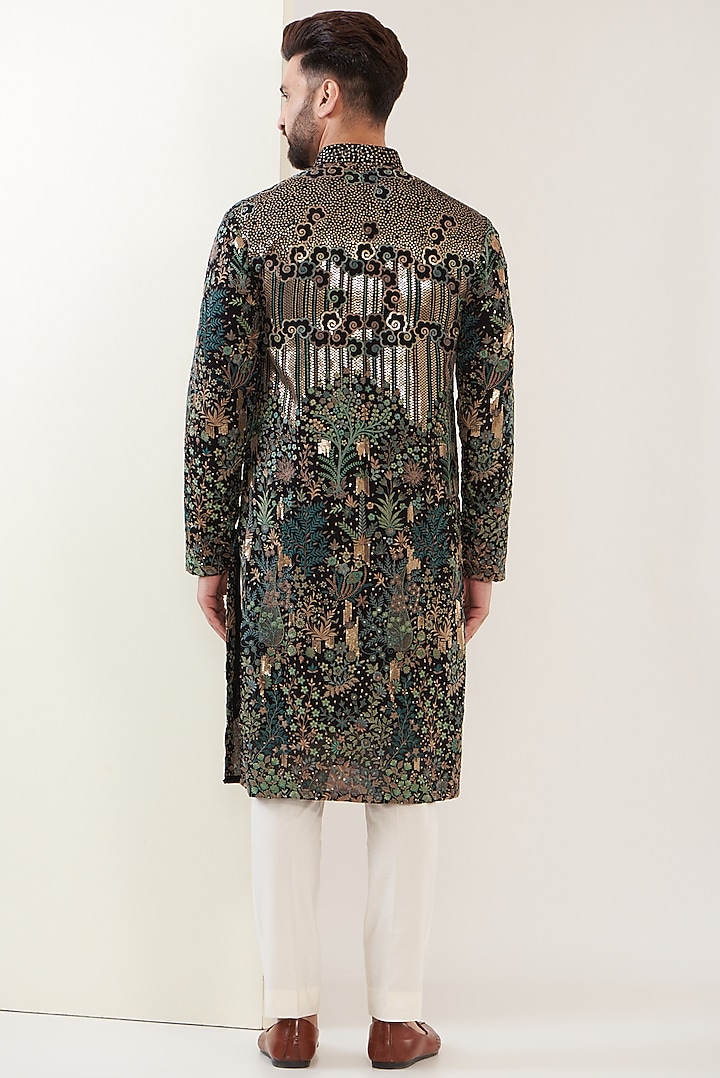 Black Georgette Thread Embroidered Kurta by Kasbah Clothing at Pernia's Pop Up Shop