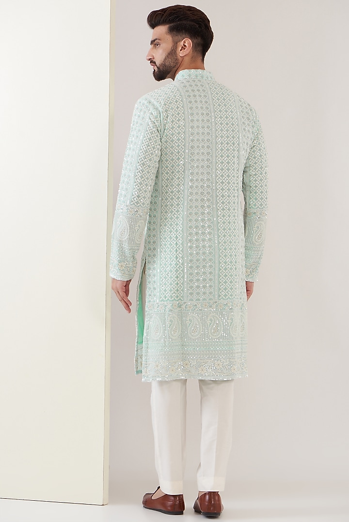 Blue Georgette Sequins Work Lucknowi Kurta by Kasbah Clothing at Pernia's Pop Up Shop