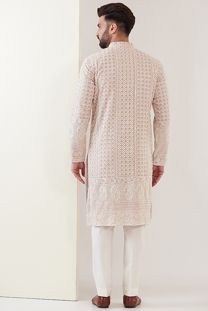 Mud Pink Georgette Sequins Embroidered Kurta by Kasbah Clothing at Pernia's Pop Up Shop