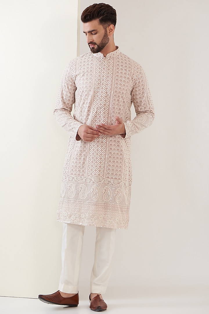 Mud Pink Georgette Sequins Embroidered Kurta by Kasbah Clothing at Pernia's Pop Up Shop