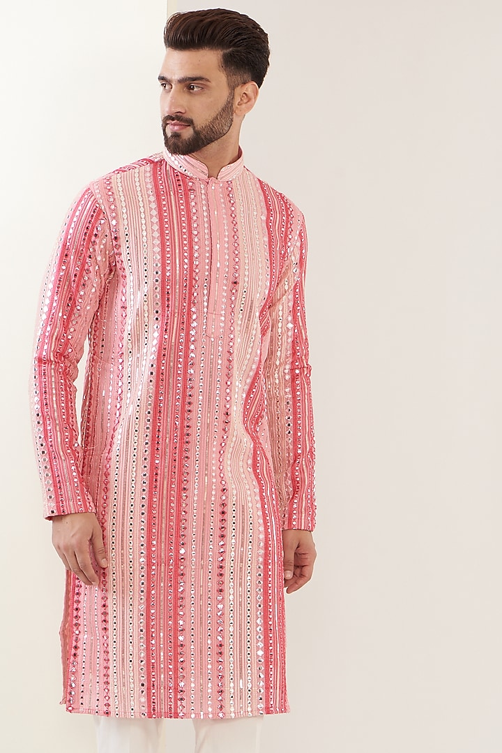 Light Pink Georgette Embroidered Kurta by Kasbah Clothing at Pernia's Pop Up Shop