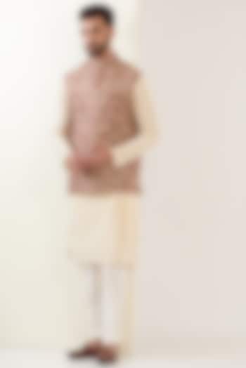 Beige Georgette Embroidered Nehru Jacket by Kasbah Clothing at Pernia's Pop Up Shop