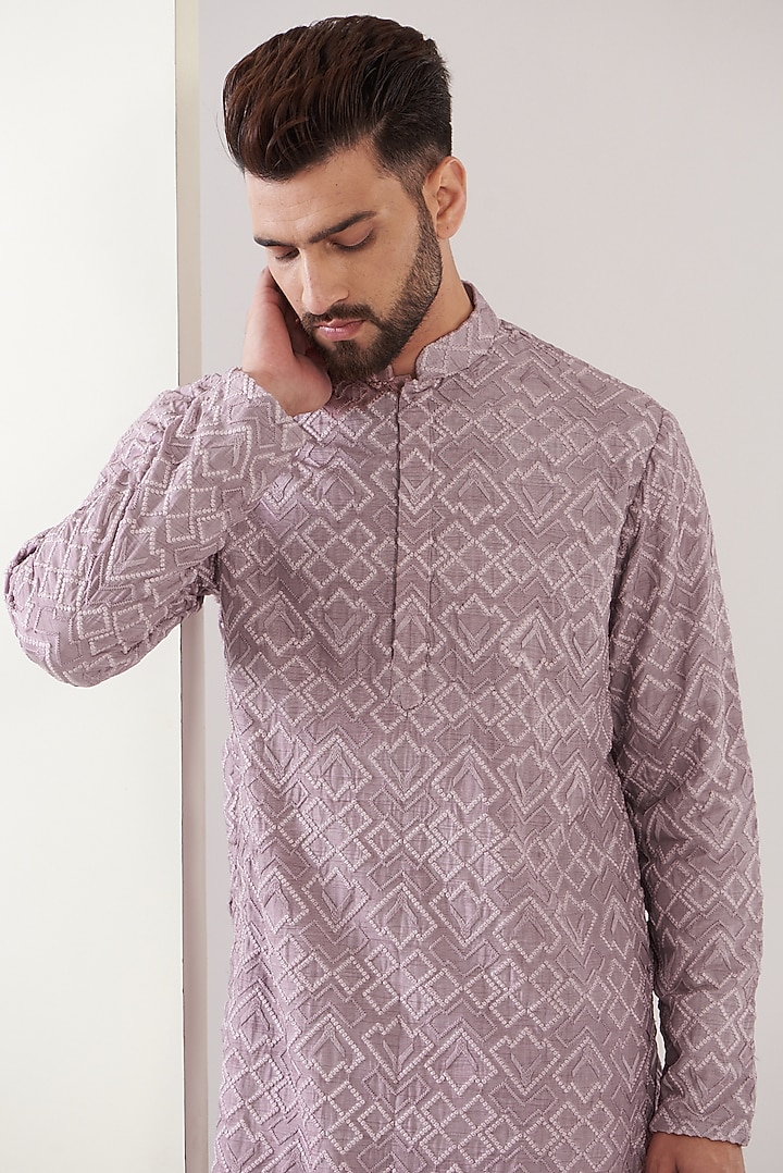Lilac Silk Thread Work Kurta by Kasbah Clothing at Pernia's Pop Up Shop