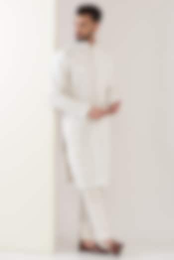 White Silk Mirror Work Kurta by Kasbah Clothing