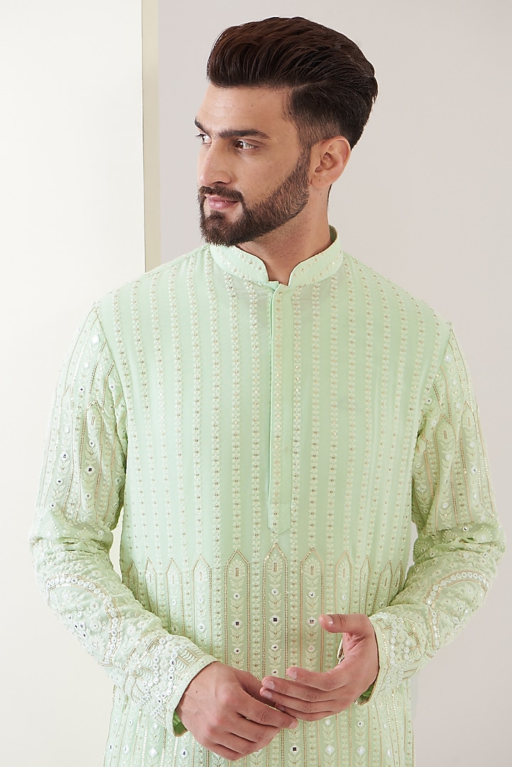 Light Green Georgette Embroidered Kurta by Kasbah Clothing at Pernia's Pop Up Shop