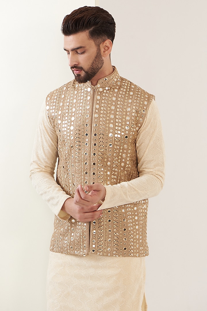 Copper Georgette Embroidered Nehru Jacket by Kasbah Clothing
