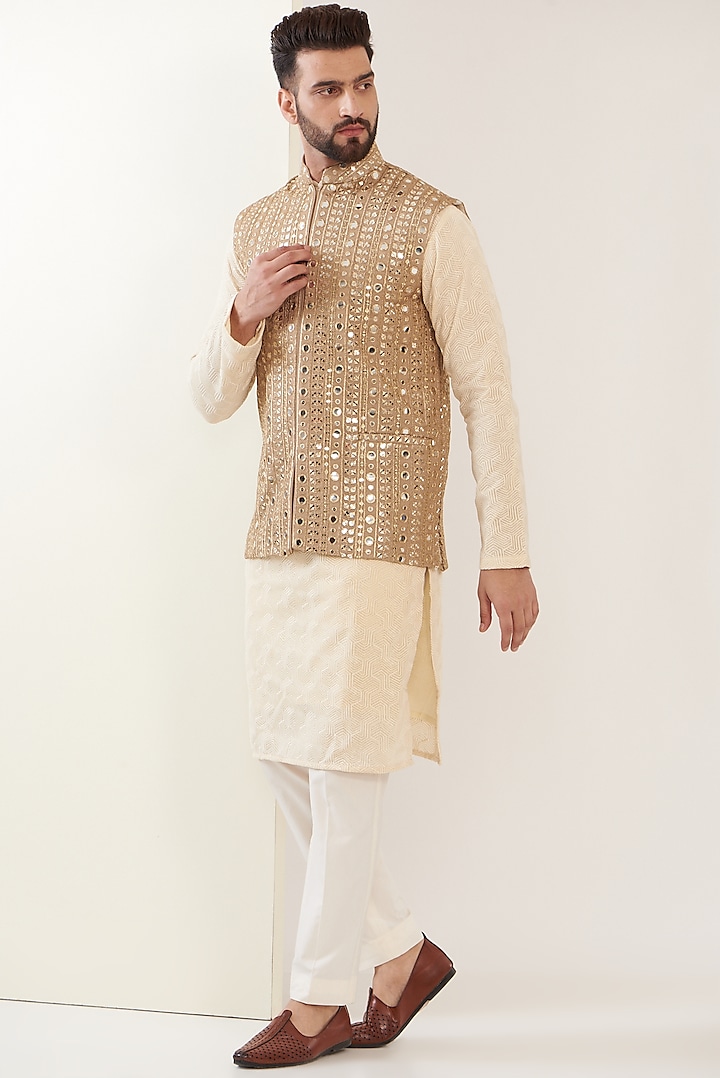 Copper Georgette Embroidered Nehru Jacket by Kasbah Clothing