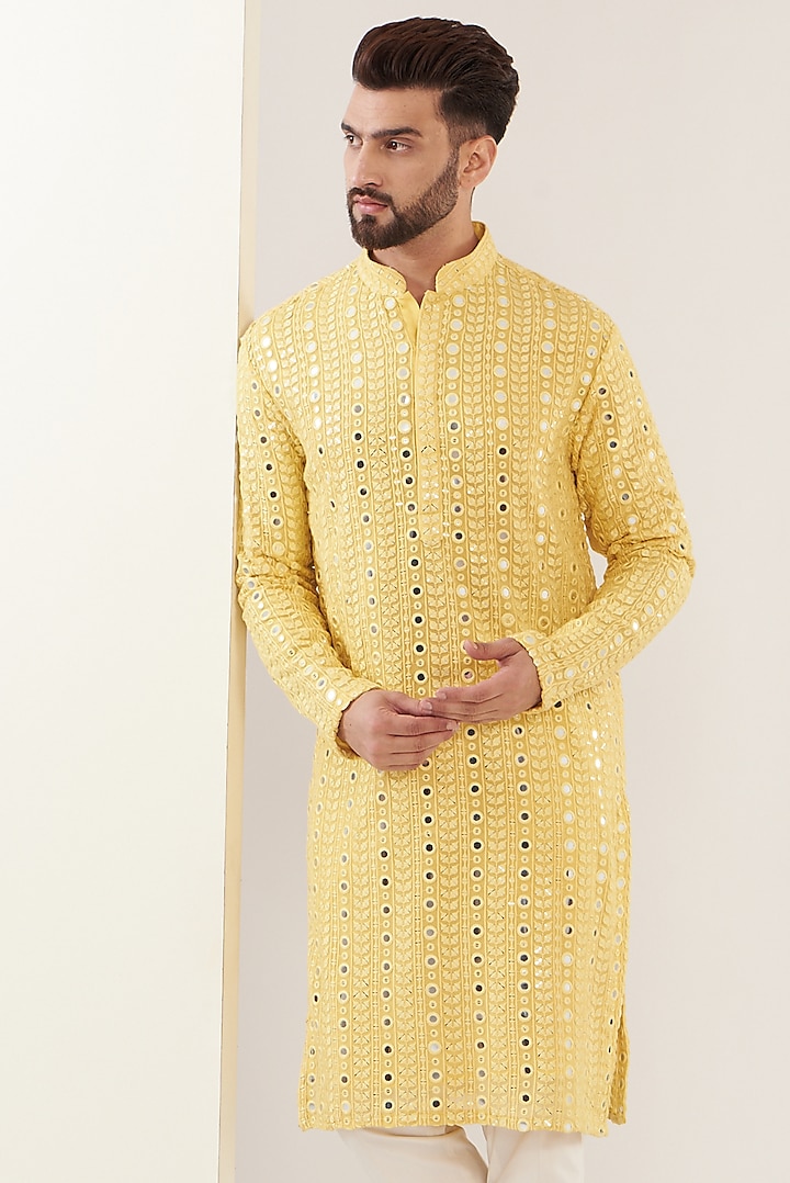Yellow Georgette Embroidered Kurta by Kasbah Clothing