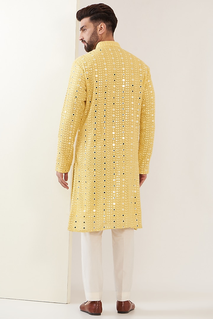 Yellow Georgette Mirror Work Kurta by Kasbah Clothing at Pernia's Pop Up Shop