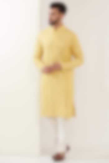 Yellow Georgette Mirror Work Kurta by Kasbah Clothing