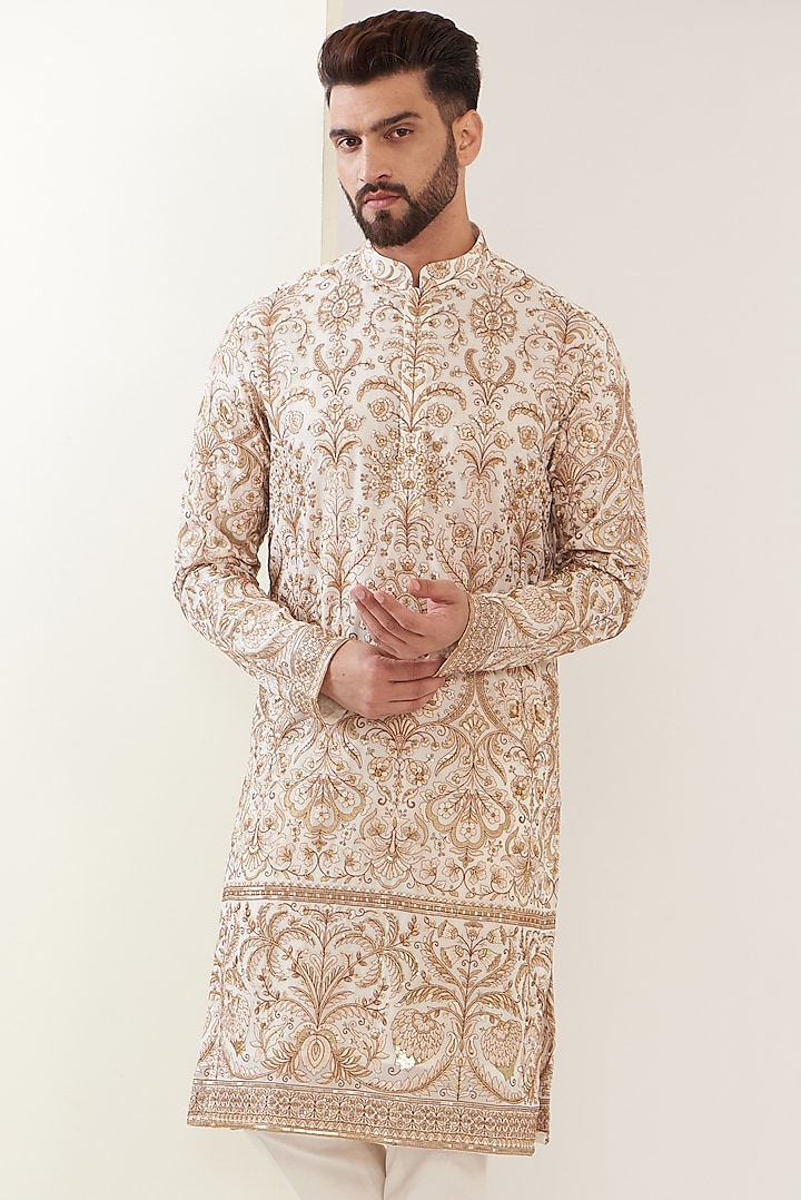 White Georgette Embroidered Kurta by Kasbah Clothing