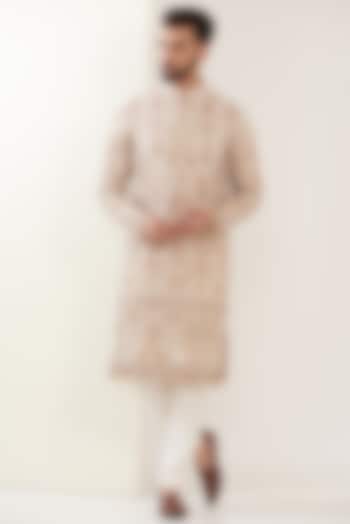 White Georgette Thread Embroidered Kurta by Kasbah Clothing
