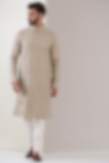 Beige Silk Thread Embroidered Kurta by Kasbah Clothing