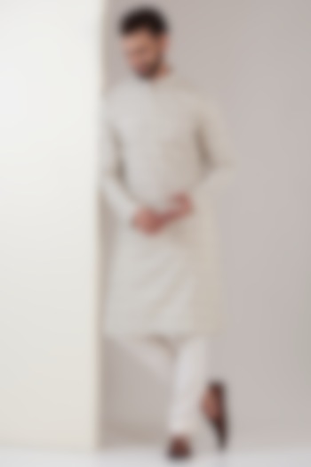 White Georgette Thread Embroidered Kurta by Kasbah Clothing