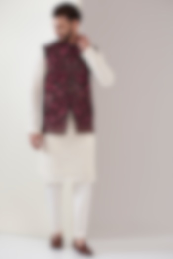 Multi-Coloured Georgette Embroidered Nehru Jacket by Kasbah Clothing