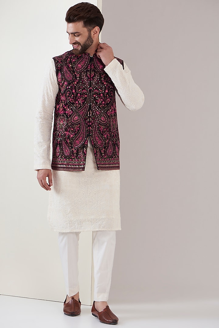 Multi-Coloured Georgette Embroidered Nehru Jacket by Kasbah Clothing