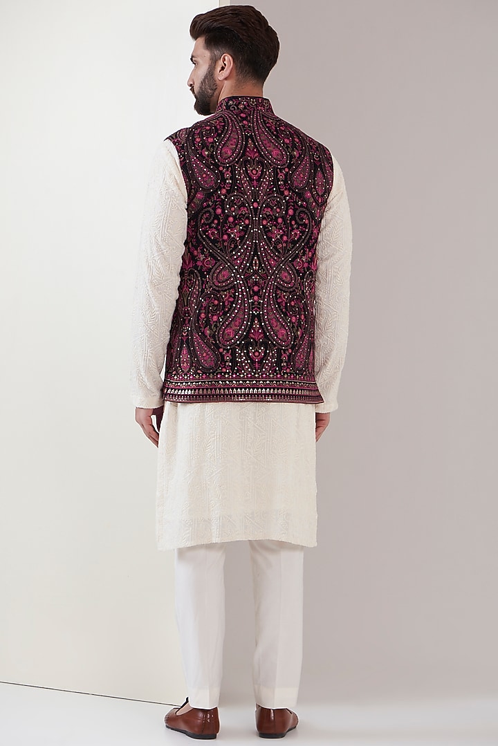Multi-Coloured Georgette Embroidered Nehru Jacket by Kasbah Clothing at Pernia's Pop Up Shop