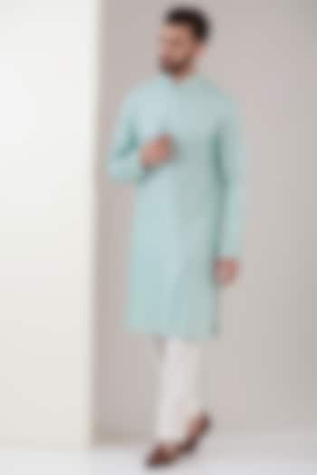 Ice Blue Georgette Thread Embroidered Kurta by Kasbah Clothing