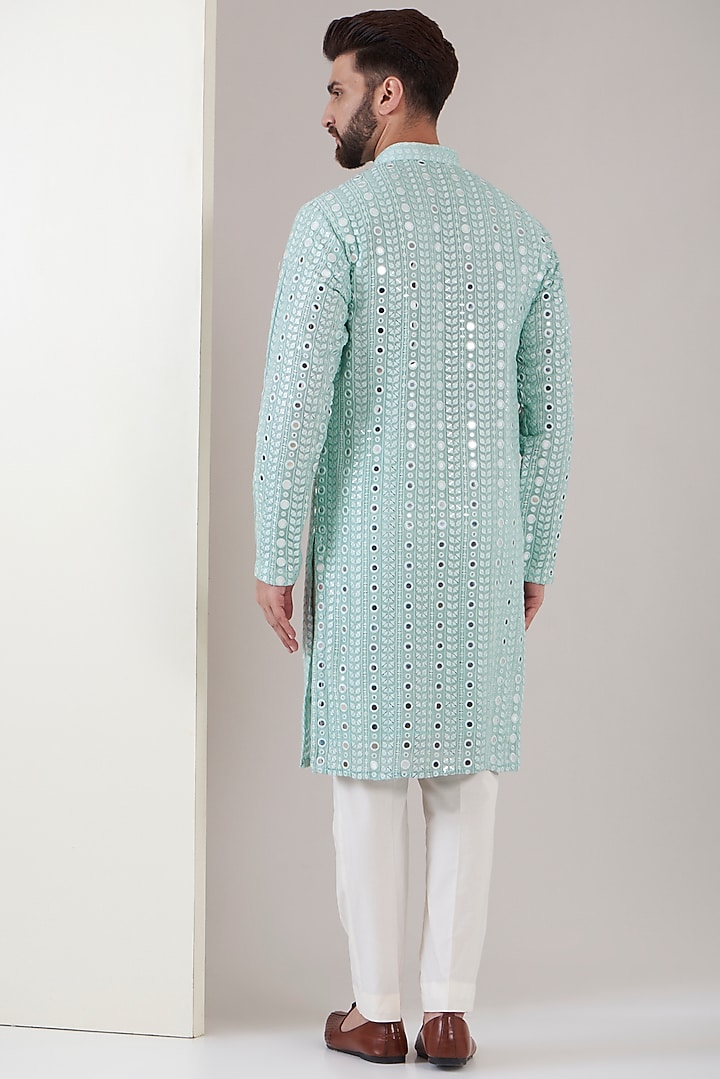 Ice Blue Georgette Threadwork Kurta by Kasbah Clothing at Pernia's Pop Up Shop