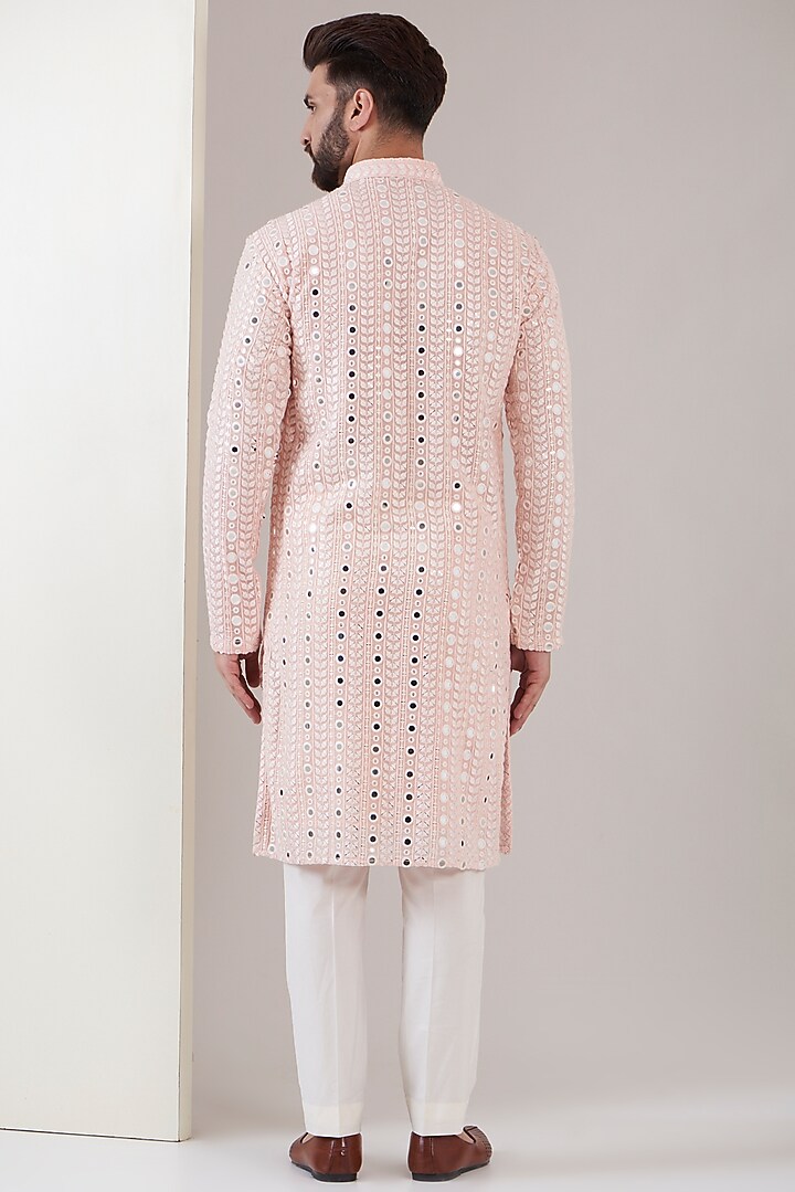 Powder Pink Georgette Threadwork Kurta by Kasbah Clothing at Pernia's Pop Up Shop