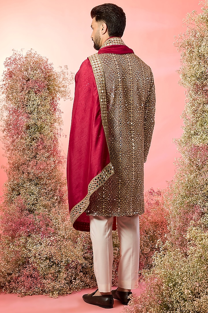 Maroon Georgette Mirror Work Kurta With Stole by Kasbah Clothing at Pernia's Pop Up Shop