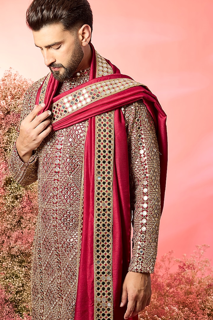 Maroon Georgette Mirror Work Kurta With Stole by Kasbah Clothing at Pernia's Pop Up Shop