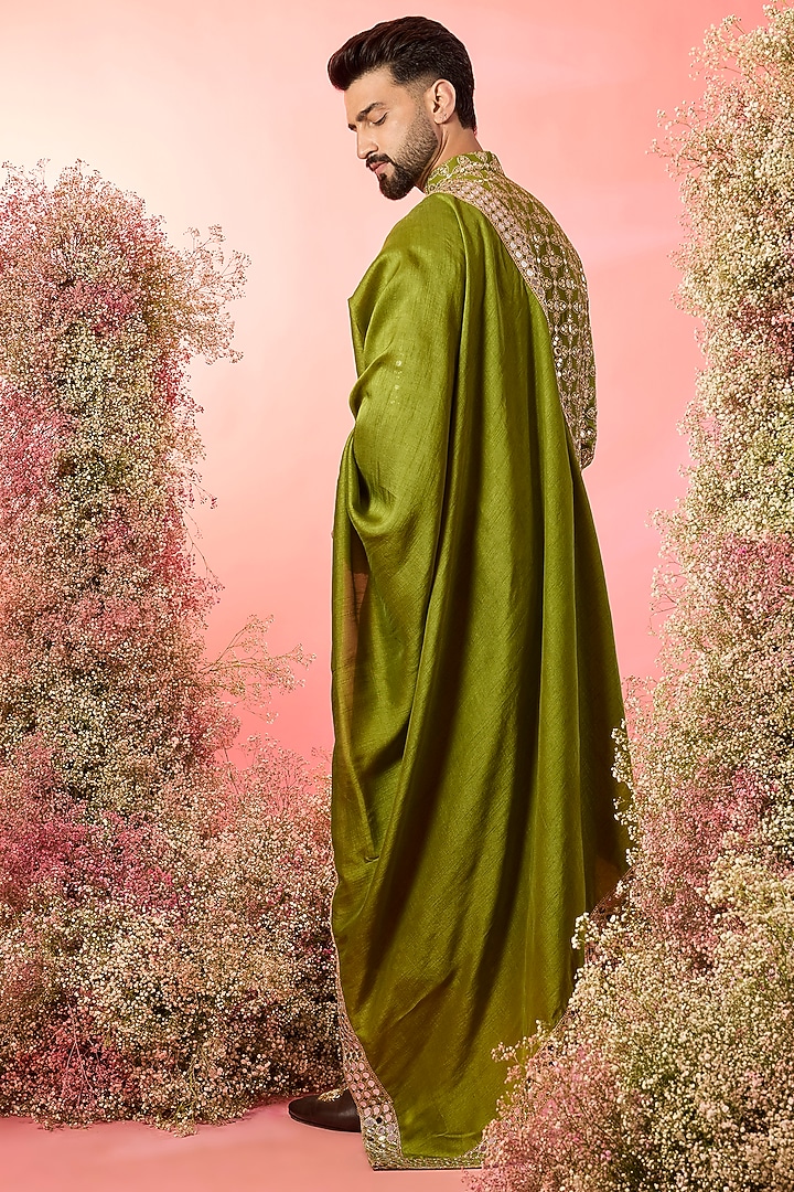 Green Georgette Mirror Work Kurta With Stole by Kasbah Clothing at Pernia's Pop Up Shop