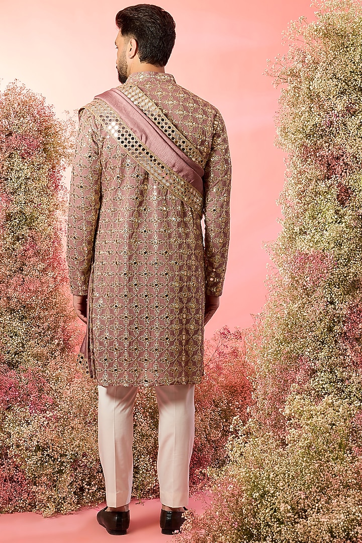 Purple Georgette Mirror Work Kurta With Stole by Kasbah Clothing at Pernia's Pop Up Shop