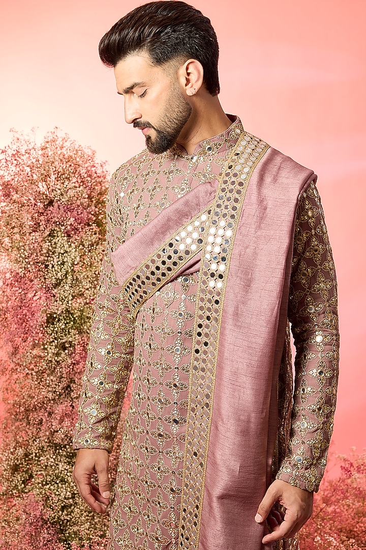 Purple Georgette Mirror Work Kurta With Stole by Kasbah Clothing at Pernia's Pop Up Shop
