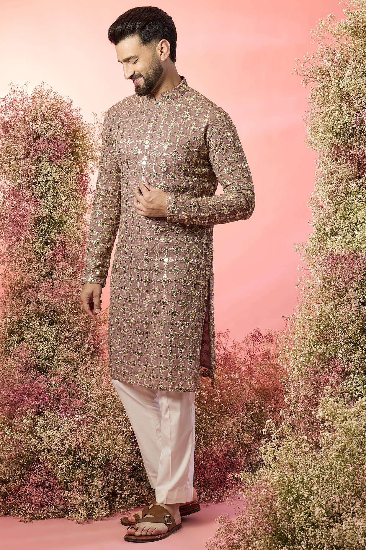 Purple Georgette Mirror Work Kurta by Kasbah Clothing