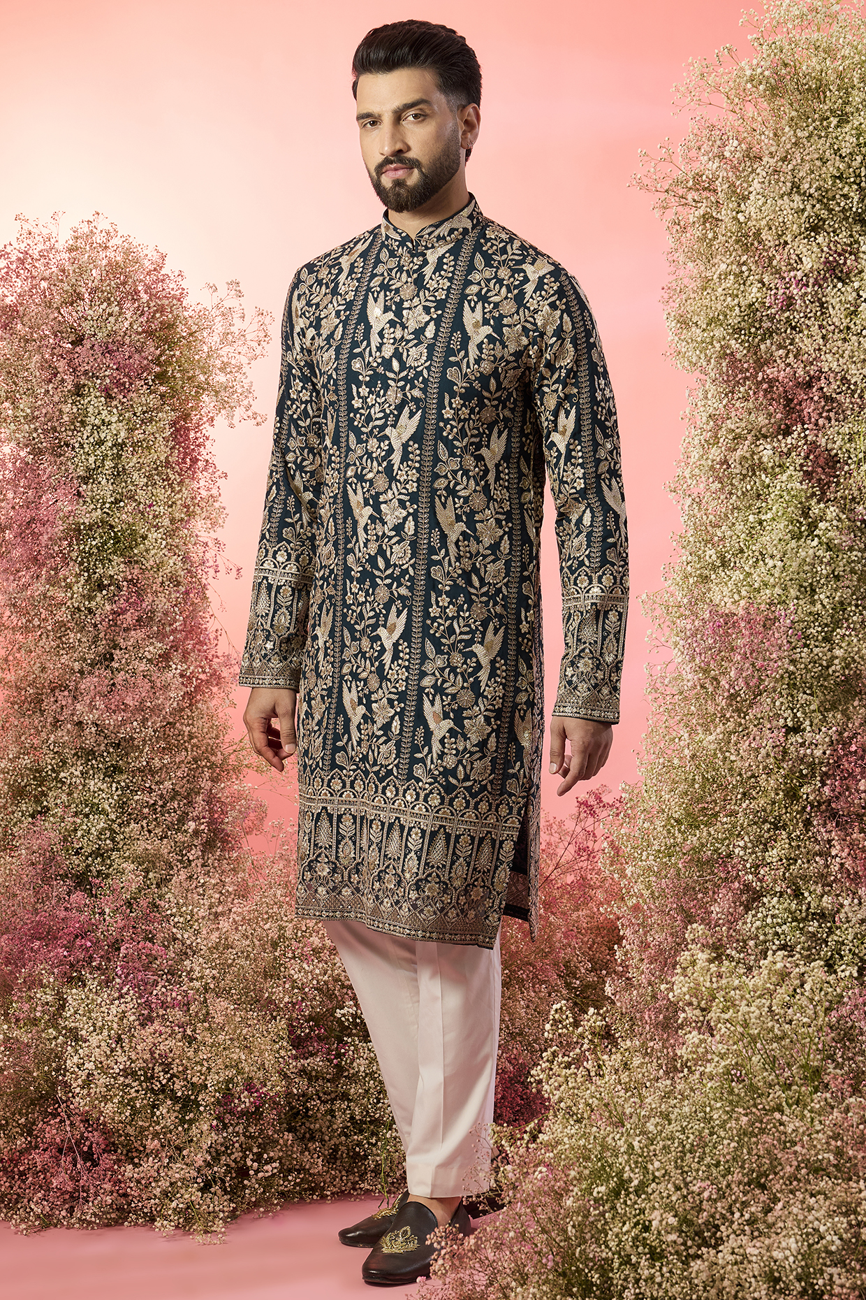 Teal Green Georgette Chikankari Embroidered Kurta by Kasbah Clothing