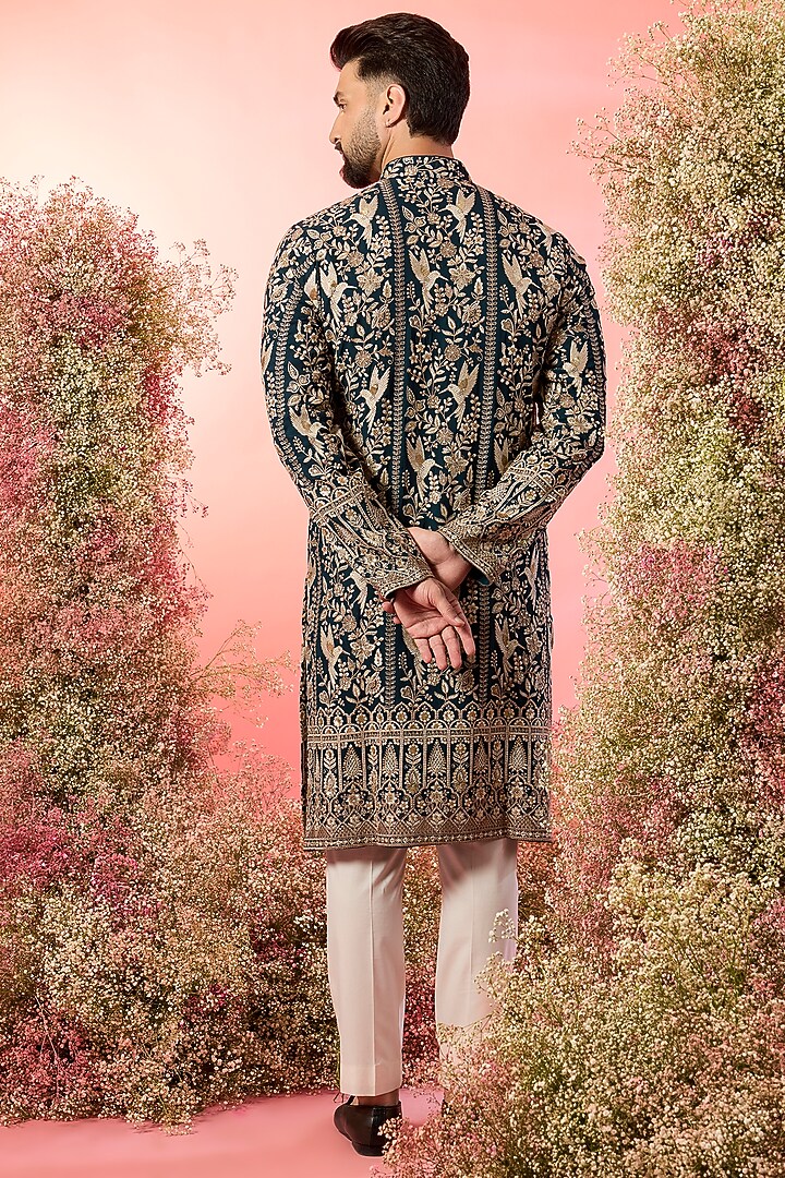 Teal Green Georgette Chikankari Embroidered Kurta by Kasbah Clothing at Pernia's Pop Up Shop