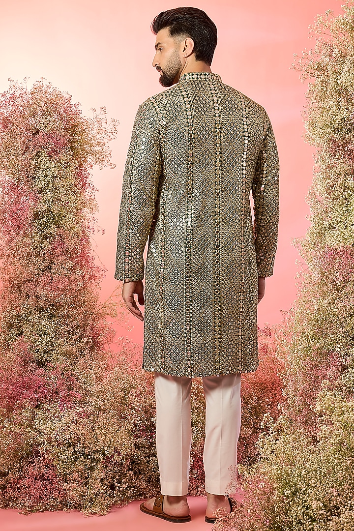 Green Georgette Mirror Work Kurta by Kasbah Clothing at Pernia's Pop Up Shop