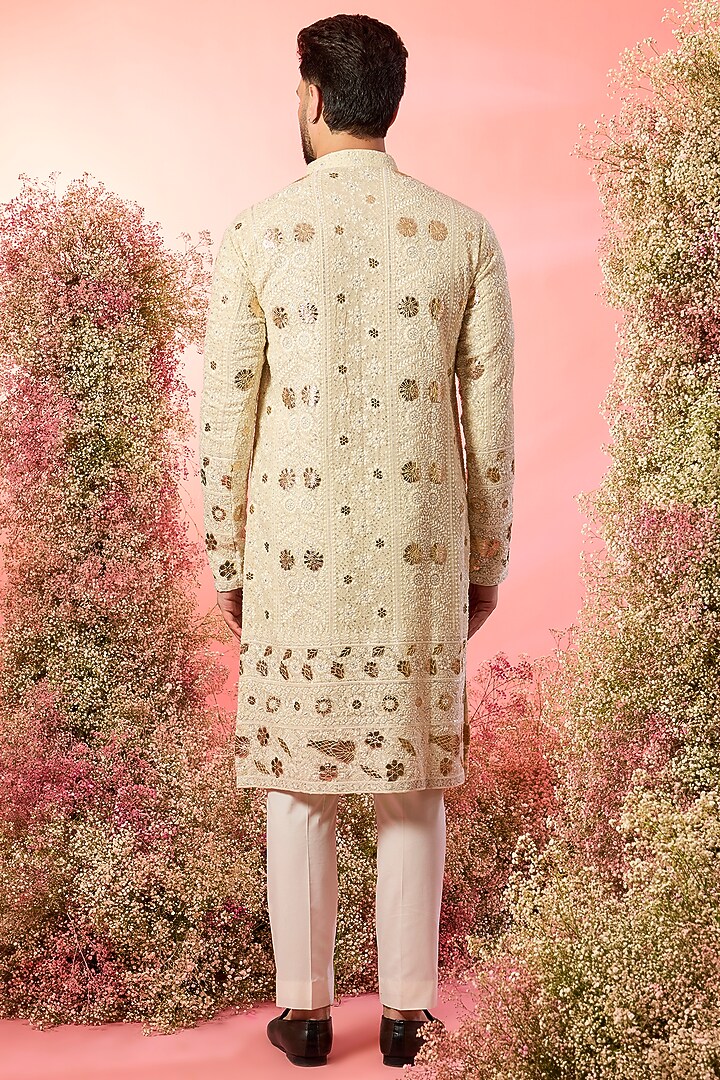 Cream Georgette Sequin Embellished Kurta by Kasbah Clothing at Pernia's Pop Up Shop