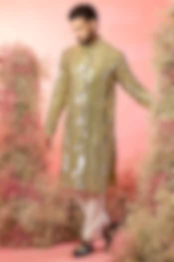 Yellow Georgette Sequin Embroidered Kurta by Kasbah Clothing at Pernia's Pop Up Shop