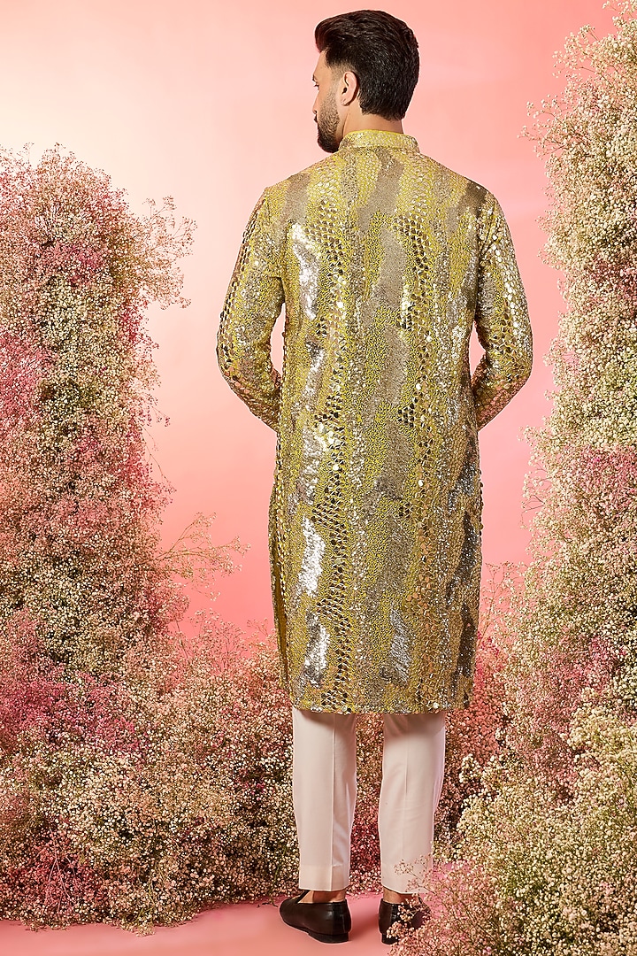 Yellow Georgette Sequin Embroidered Kurta by Kasbah Clothing at Pernia's Pop Up Shop