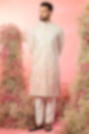 Ivory-Peach Ombre Silk Sequin Embroidered Chikankari Kurta by Kasbah Clothing at Pernia's Pop Up Shop
