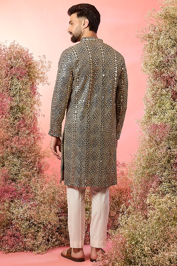 Bottle Green Georgette Mirror Work Kurta by Kasbah Clothing at Pernia's Pop Up Shop