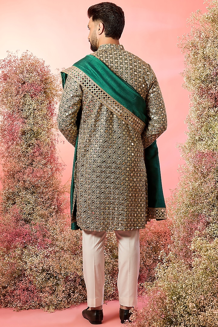 Green Georgette Mirror Work Kurta With Stole by Kasbah Clothing at Pernia's Pop Up Shop