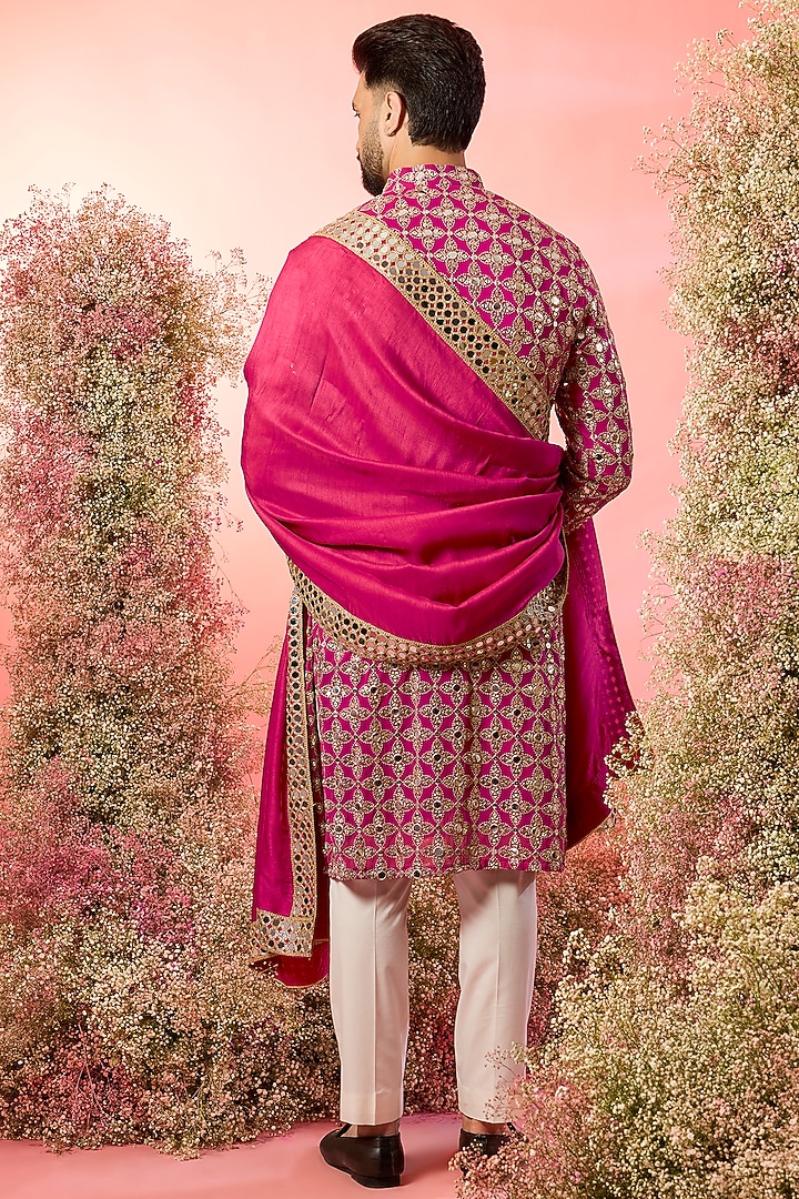 Pink Georgette Mirror Work Kurta With Stole by Kasbah Clothing at Pernia's Pop Up Shop