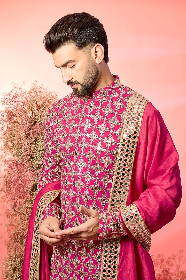 Pink Georgette Mirror Work Kurta With Stole by Kasbah Clothing at Pernia's Pop Up Shop